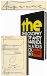 Andy Warhol Sketches His Famous Campbells Soup Can -- Drawn Upon a Signed First Edition of The Philosophy of Andy Warhol
